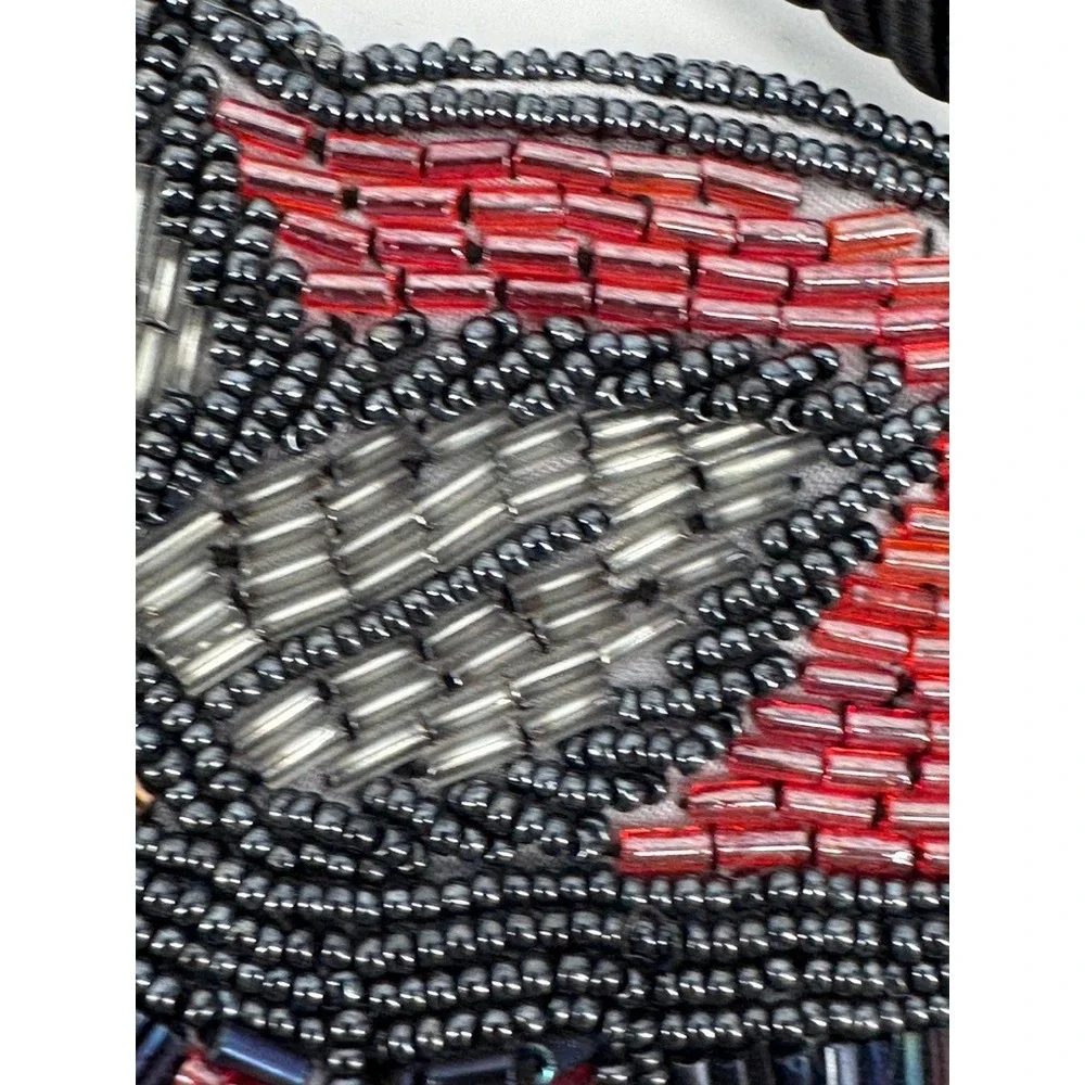 Jeromes Beaded‎ Purse Evening Bag Navy Red Floral Vintage